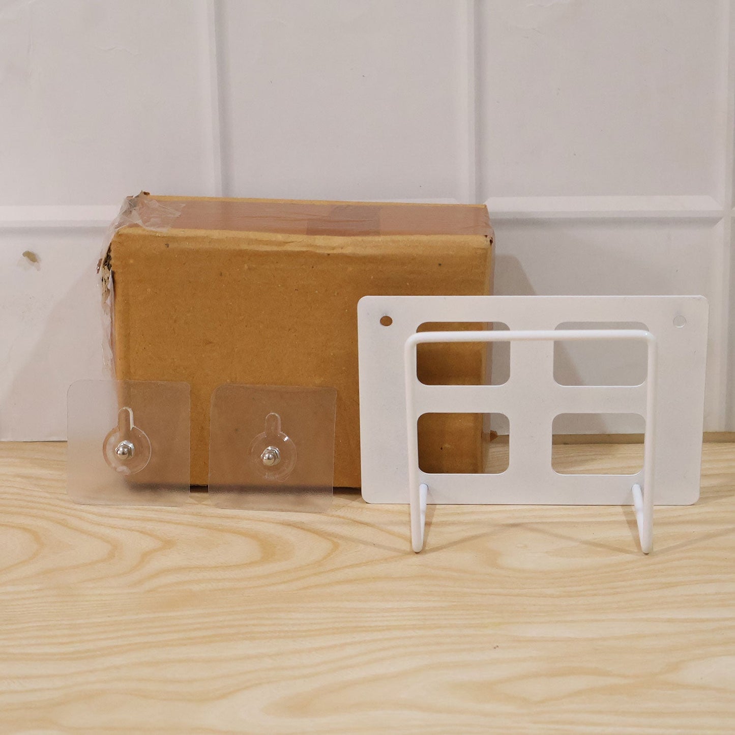 Packaged WiFi router wall mount holder with installation accessories