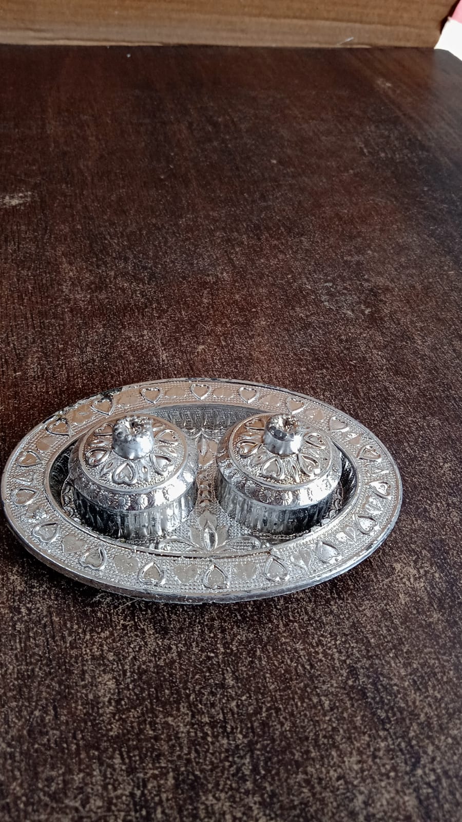 Decorative oval puja thali in mix design for festivals