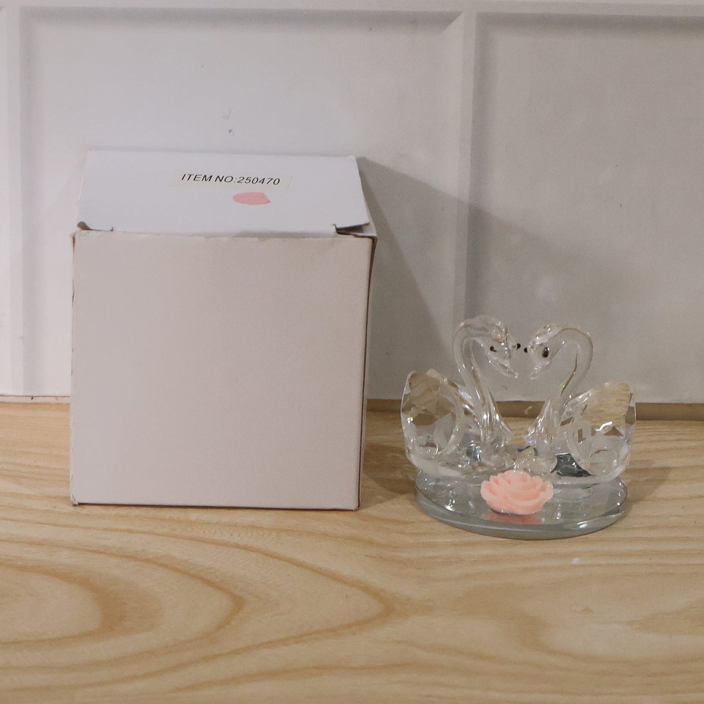 Packaged crystal swan showpiece ready for gifting