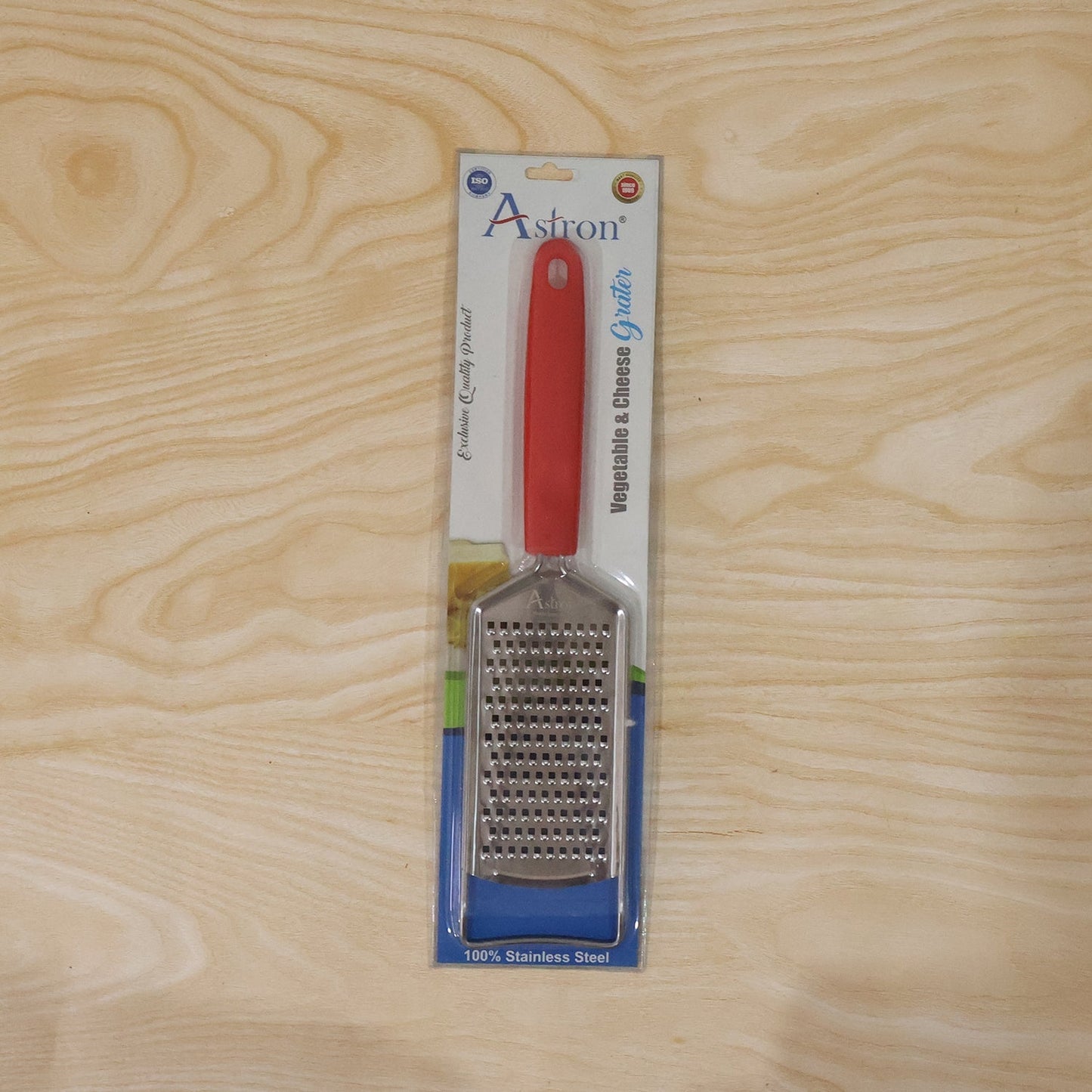 Packaged stainless steel handheld cheese grater