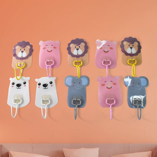 Wall mounted cartoon self-adhesive hooks set for kids' room decor and organization