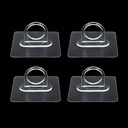 Adhesive plastic wall hook 4-piece set mounted on wall for home organisation