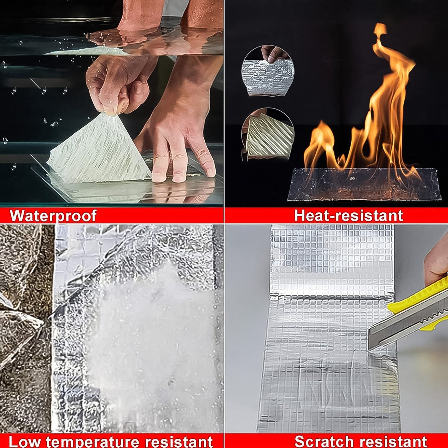 Adhesive sealing repair strip for water leaks in pipes or rooftops