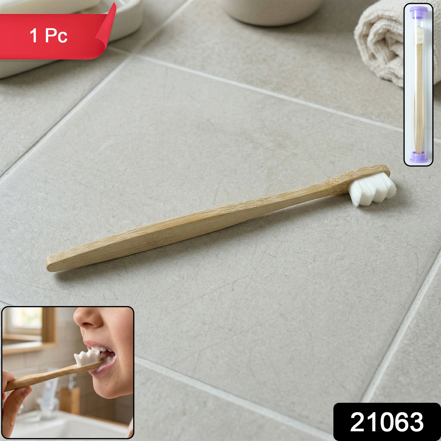 Travel-friendly wooden toothbrush with protective case for hygiene