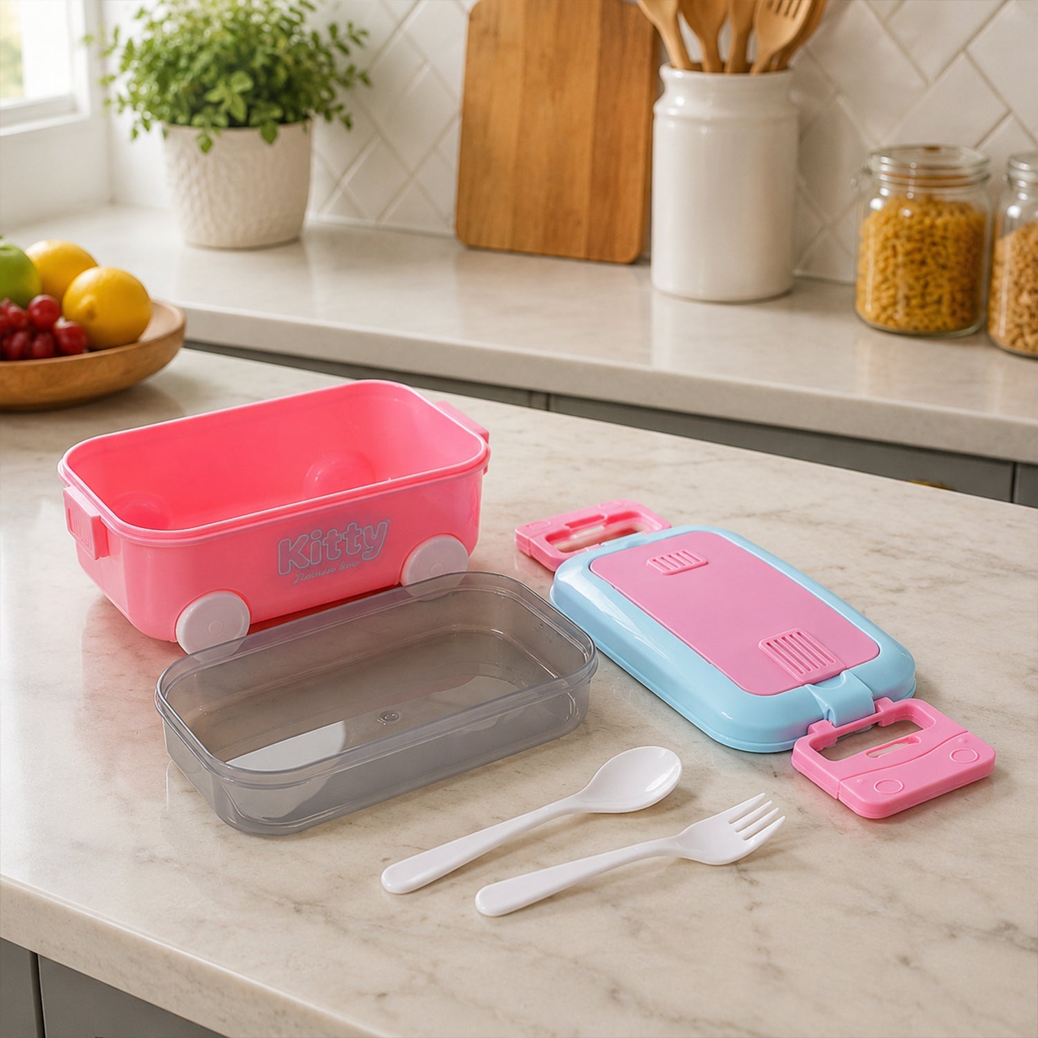 Kids car lunch box wheels detail highlighting playful design