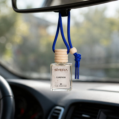 Hanging car air freshener with transparent glass bottle
