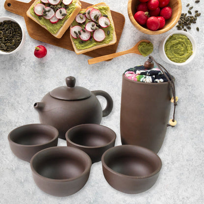 Compact Kung Fu tea set arranged for a traditional tea ceremony