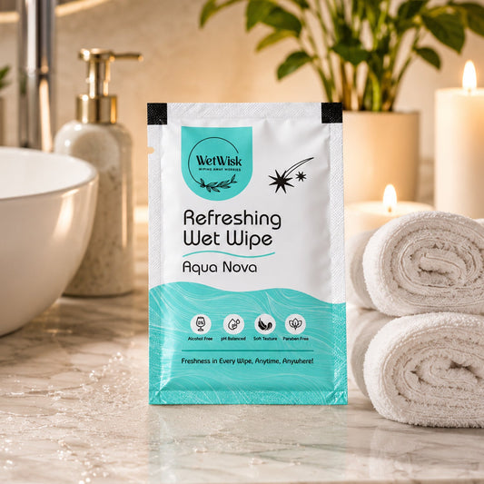 Aqua Nova refreshing wet wipe in portable pack