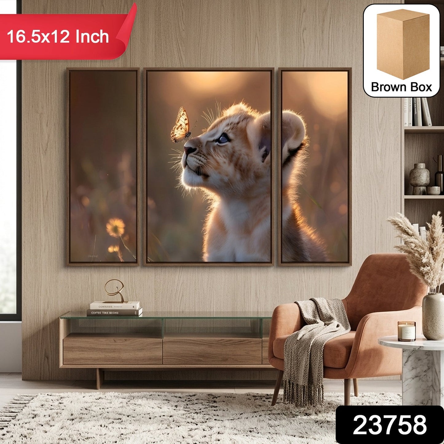 Colorful Lion Cub MDF wall painting for wildlife-themed home decor