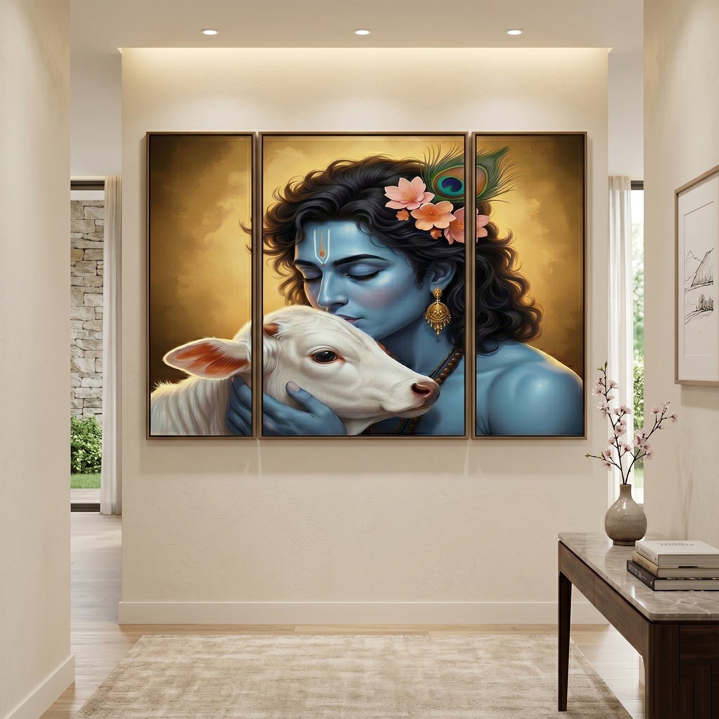 Krishna with cow religious painting on MDF wall frame