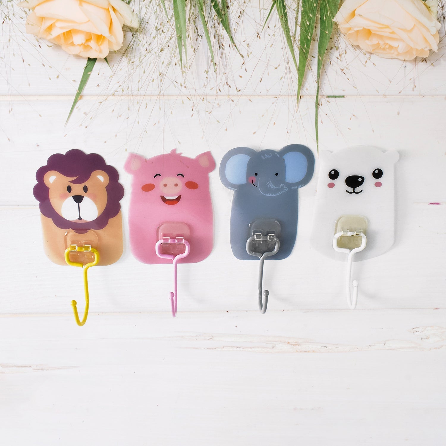 Close-up of adhesive cartoon hook design for kids' organization