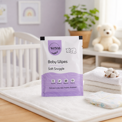 Soft Snuggles baby wet wipes in nursery setting, ideal for daily use