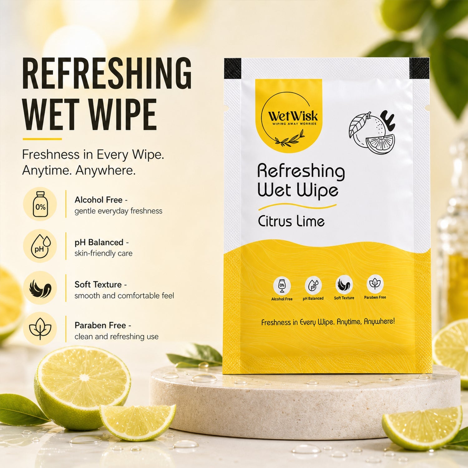 Back of Citrus Lime Wet Wipe resealable pack