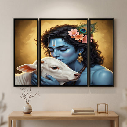 MDF Krishna cow art decor for spiritual ambiance