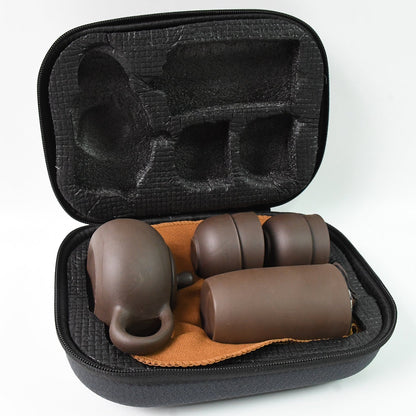Portable tea set packed in a protective travel bag for convenience