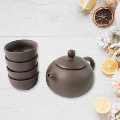 Six-piece purple sand ceramic tea set with serving tray and accessories