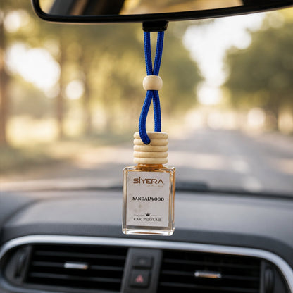 Siyera Sandalwood Car Perfume bottle on a white background.