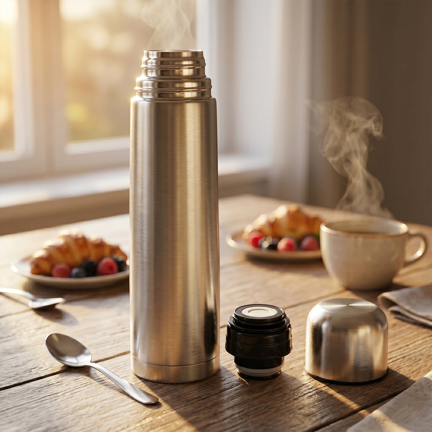 Vacuum flask with cup-style lid for easy drinking