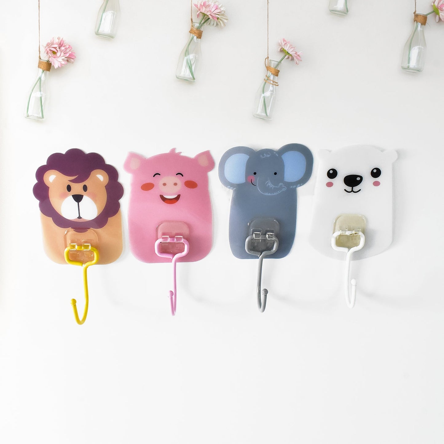 Cartoon stickers adhesive hooks set for kids' room organization