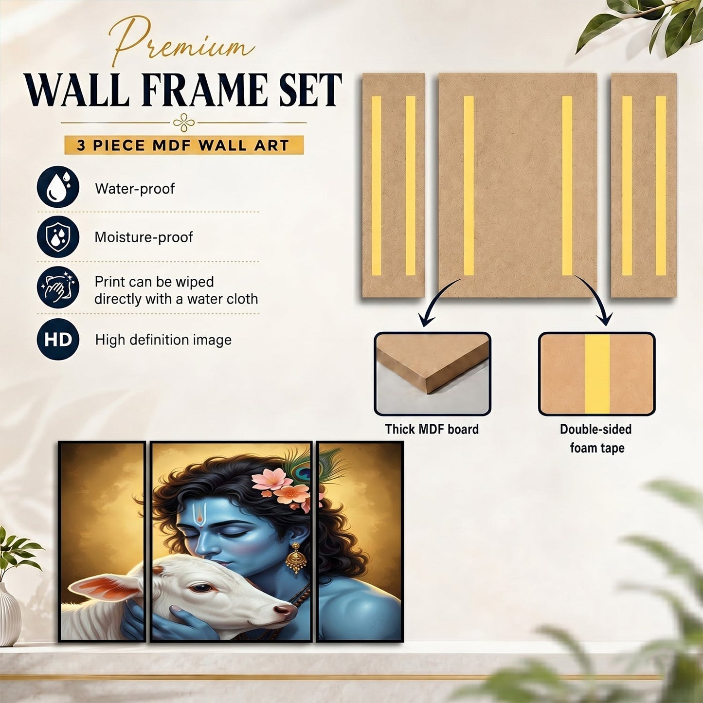 Religious cow Krishna wall art framed for home decoration