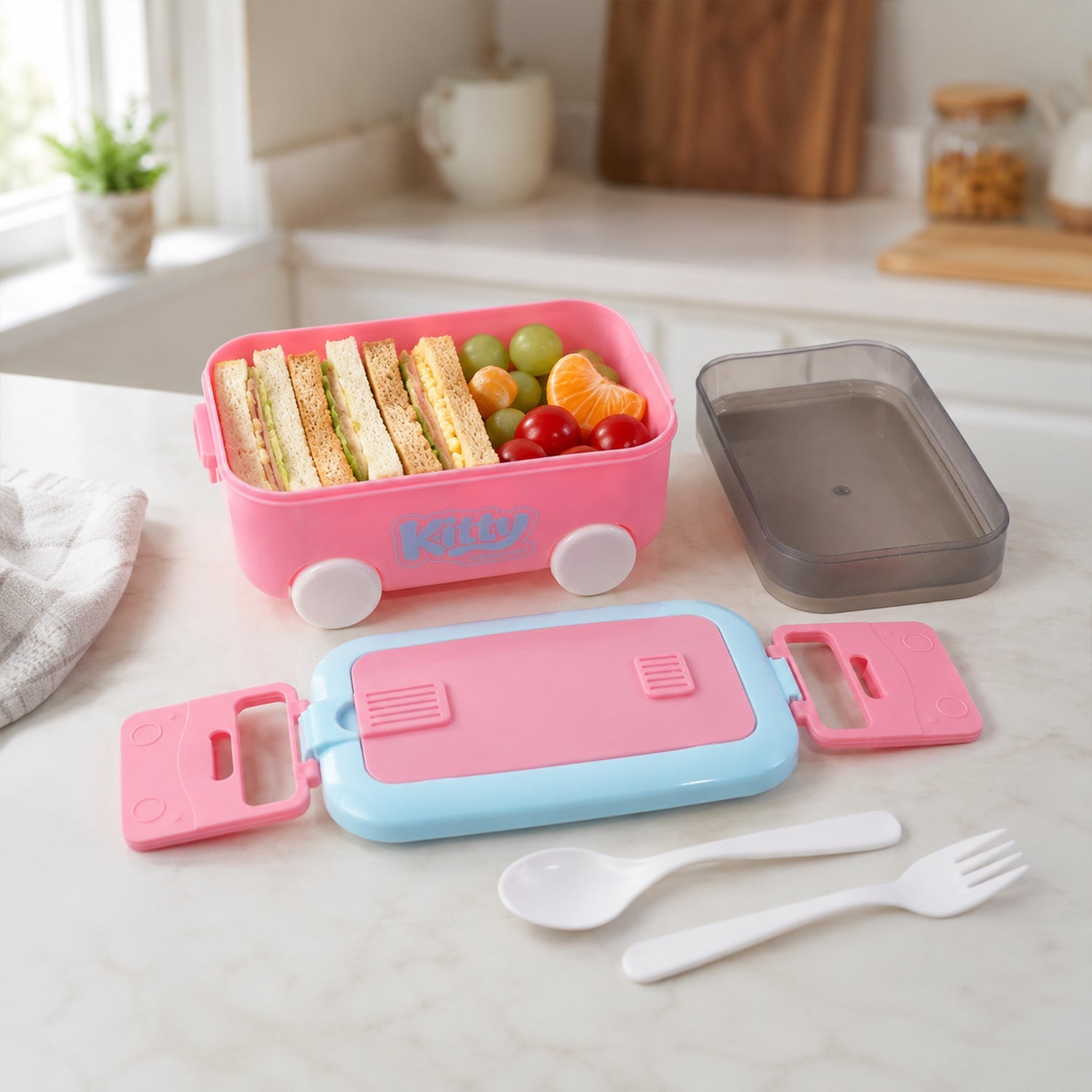 Car tiffin box for school with compartments and wheels