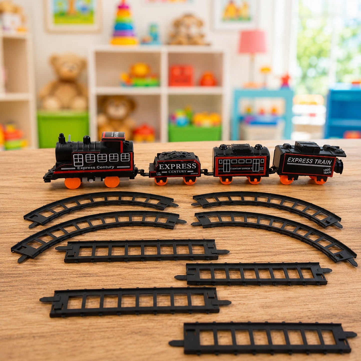 Train track set featuring sound effects and child-friendly design
