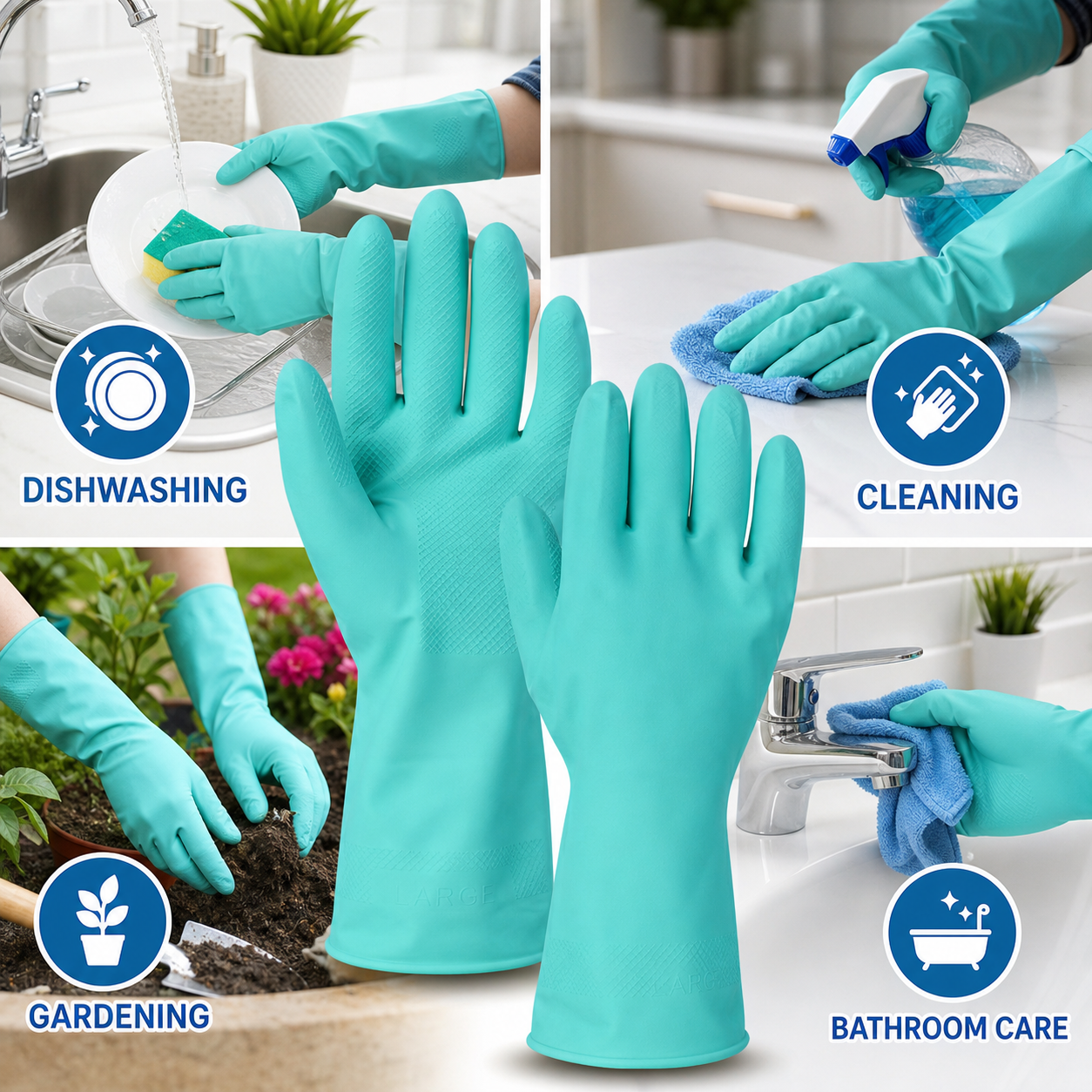 Rubber gloves displayed for household chores