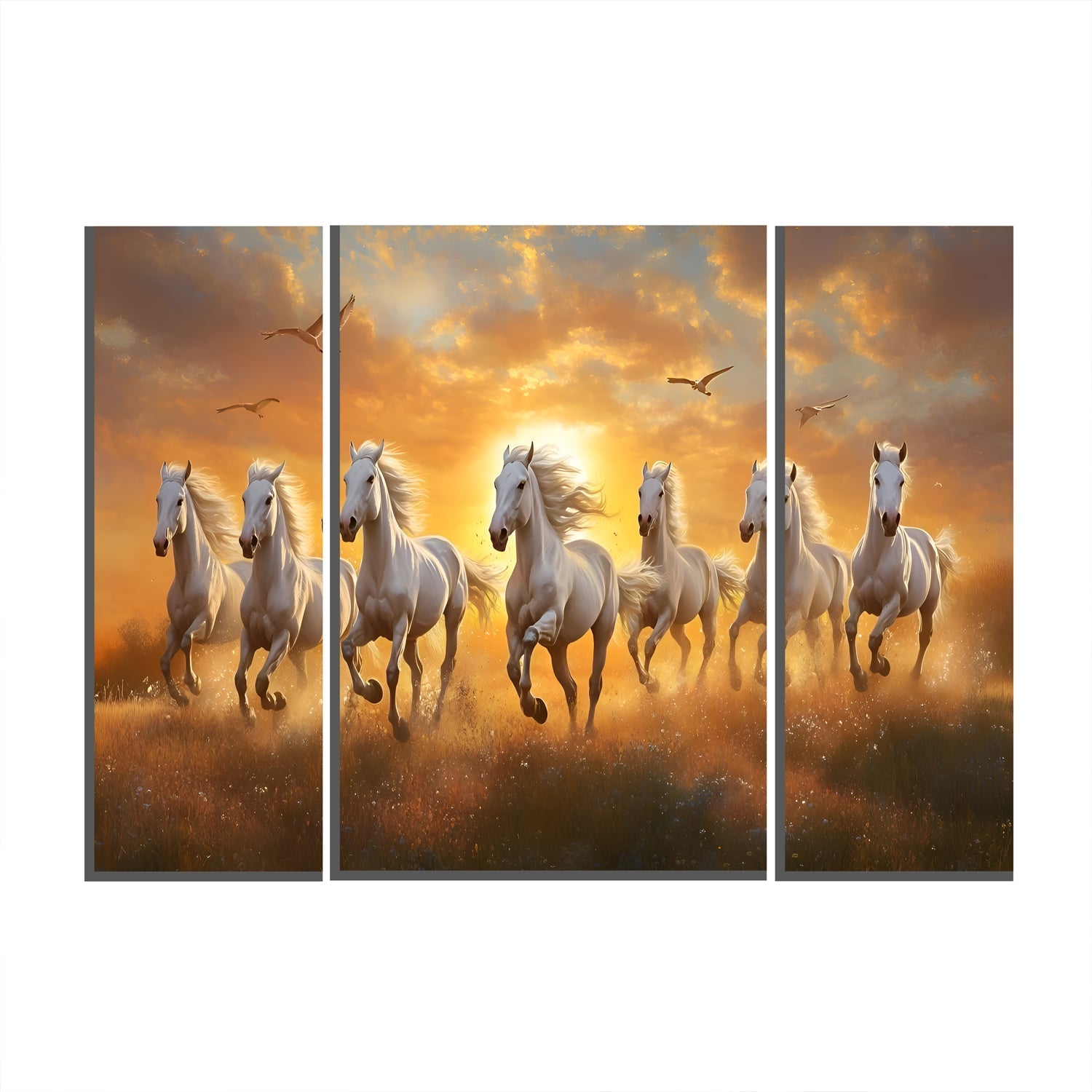 Bedroom wall decor featuring Horses Sunset MDF wall art