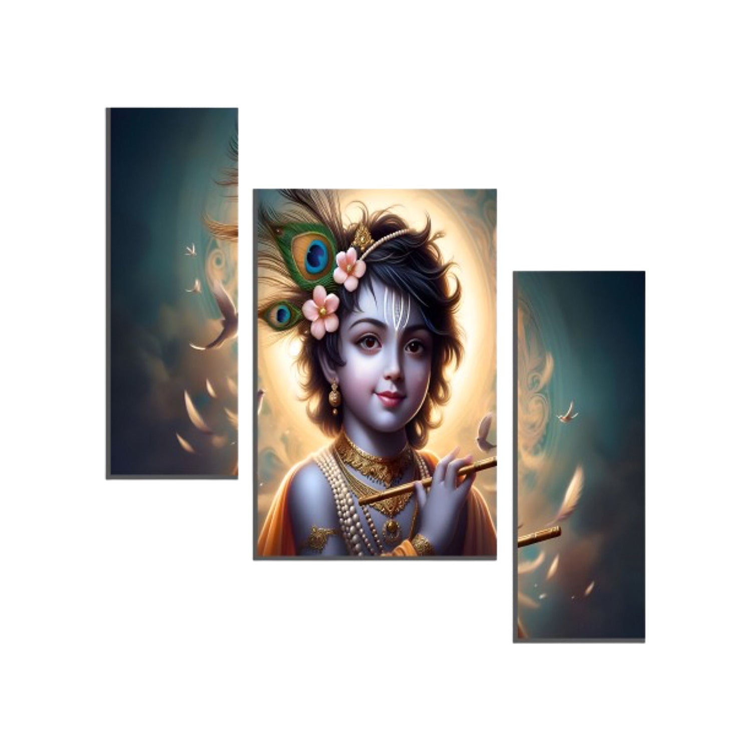 Lightweight MDF Krishna flute wall frame in living room.