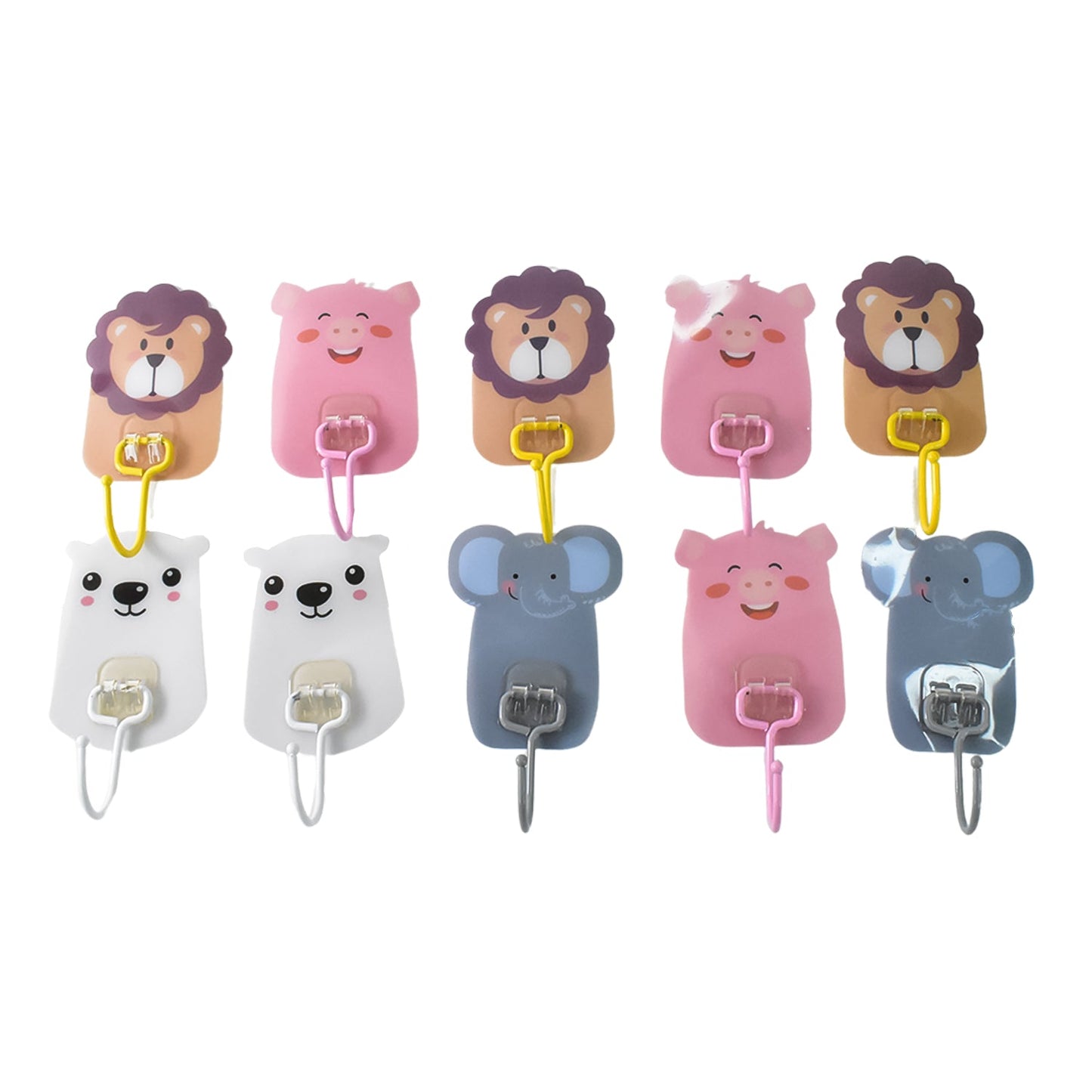 Set of pink and blue cartoon self-adhesive wall hooks for children