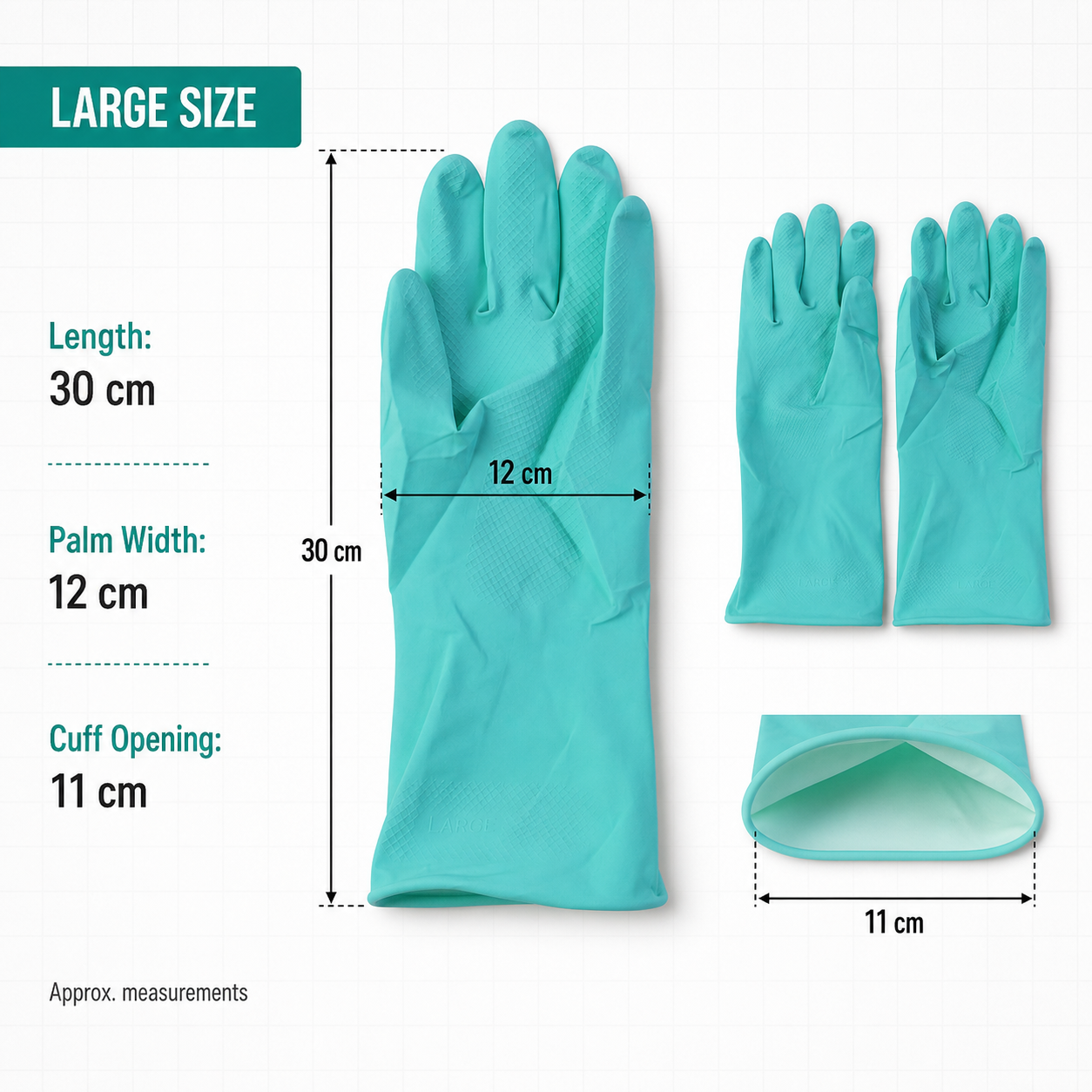 Size and dimensions chart of rubber gloves