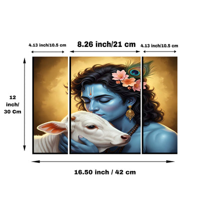 Krishna cow MDF panel wall art for temple or living room