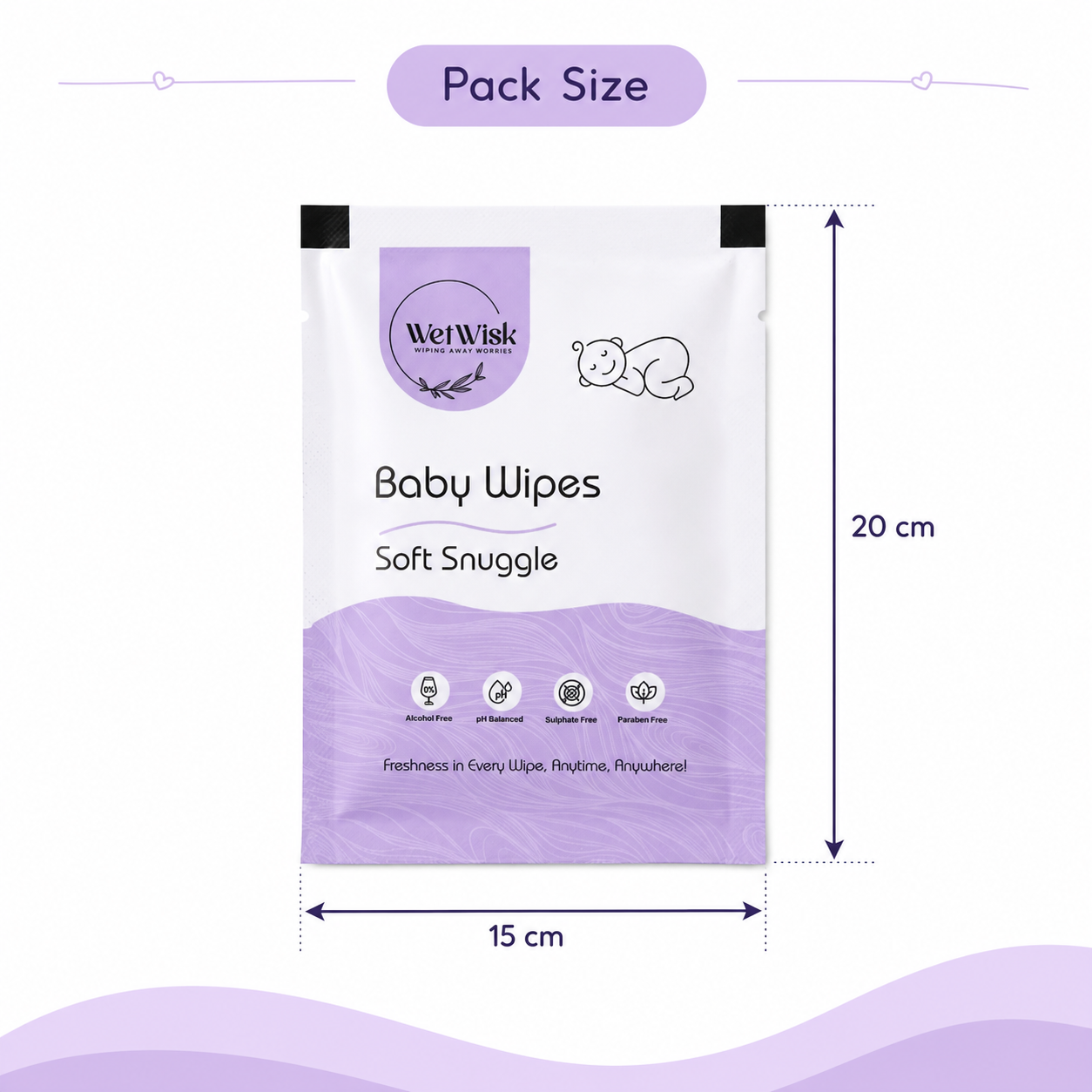 Baby wipes size 15x20cm, gentle cleansing for toddlers
