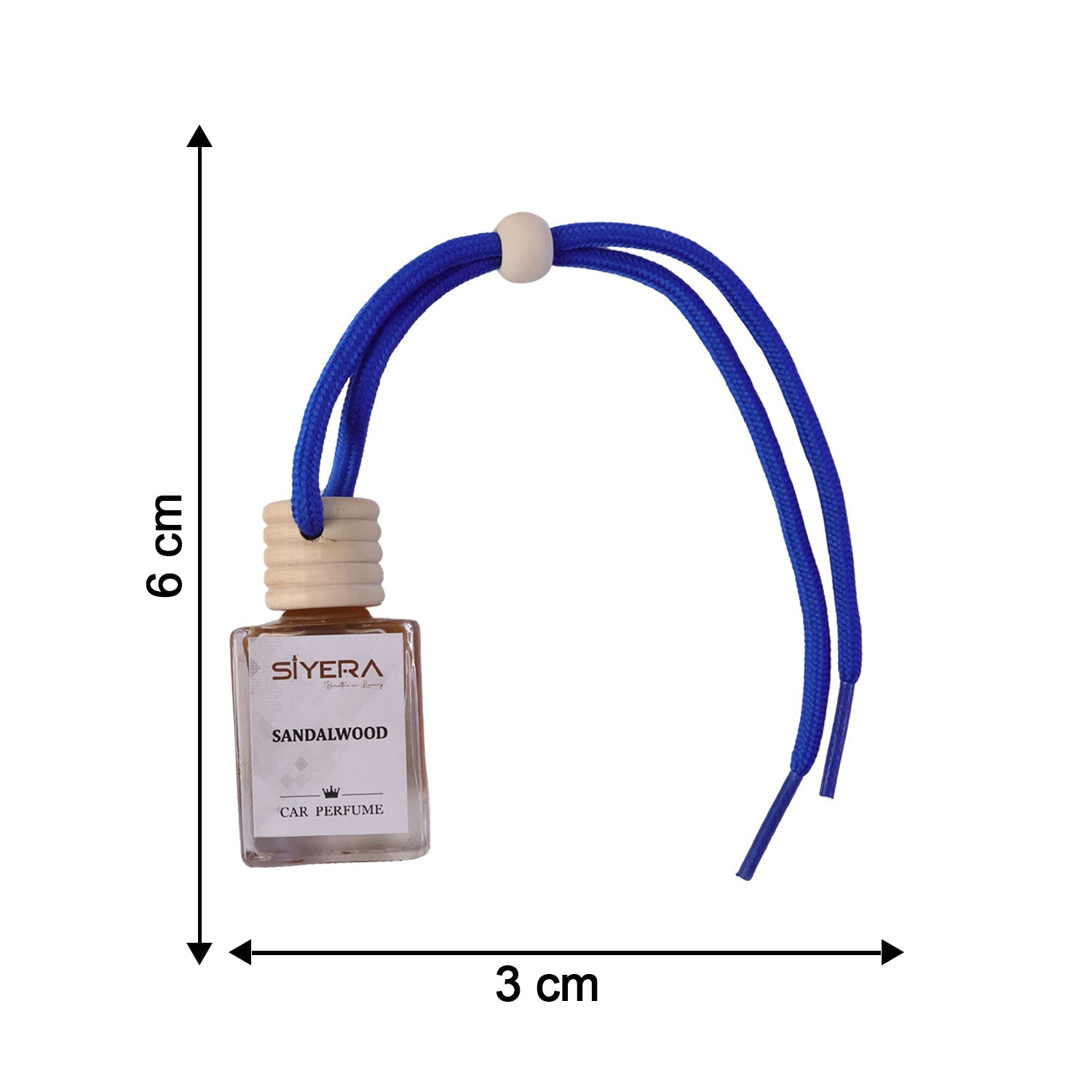 Dimensions of Siyera Sandalwood Car Perfume bottle, size reference.