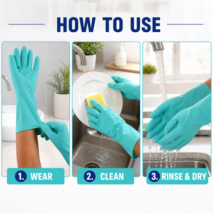 Instructional image on using cleaning gloves