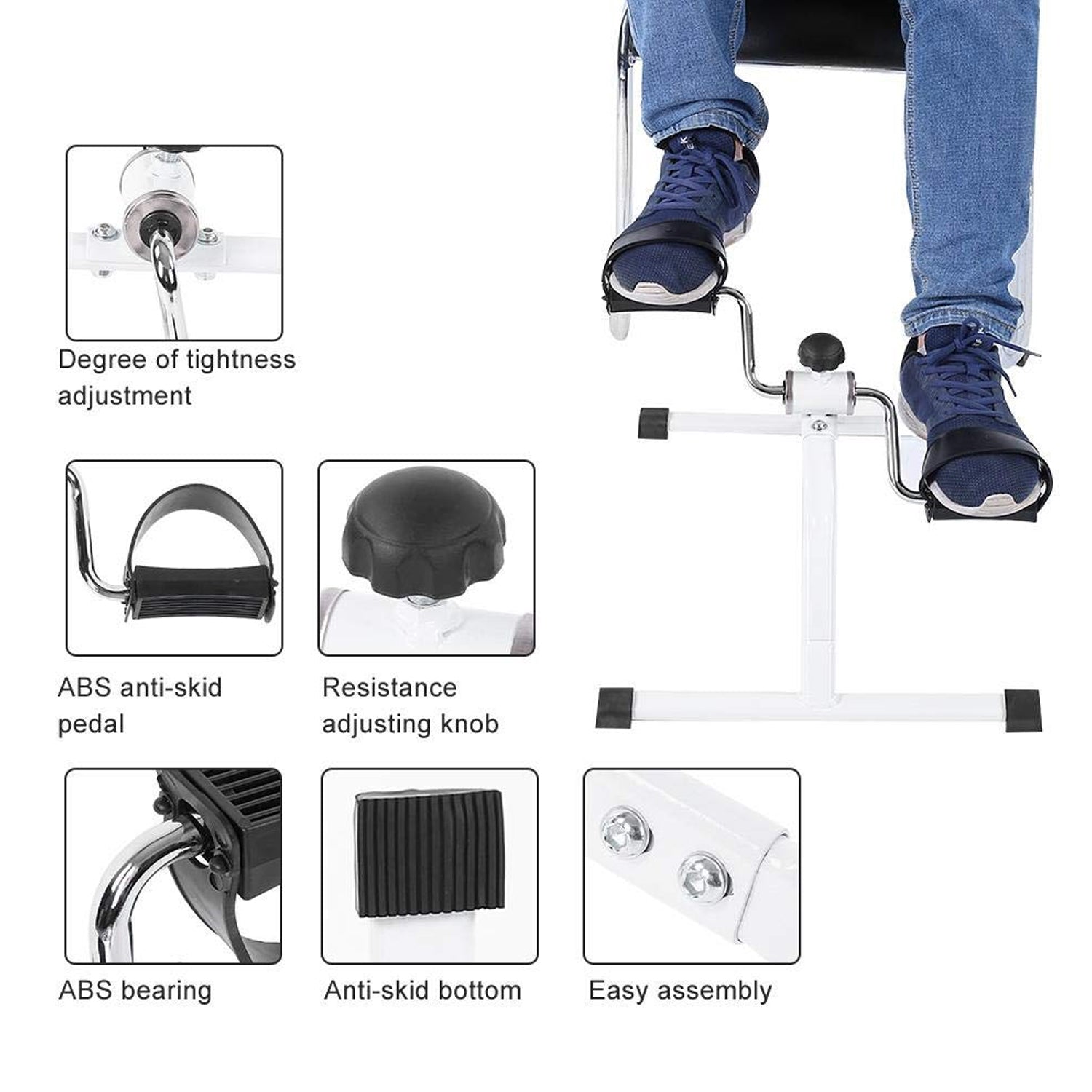 Mini pedal exerciser in use for upper and lower body workouts