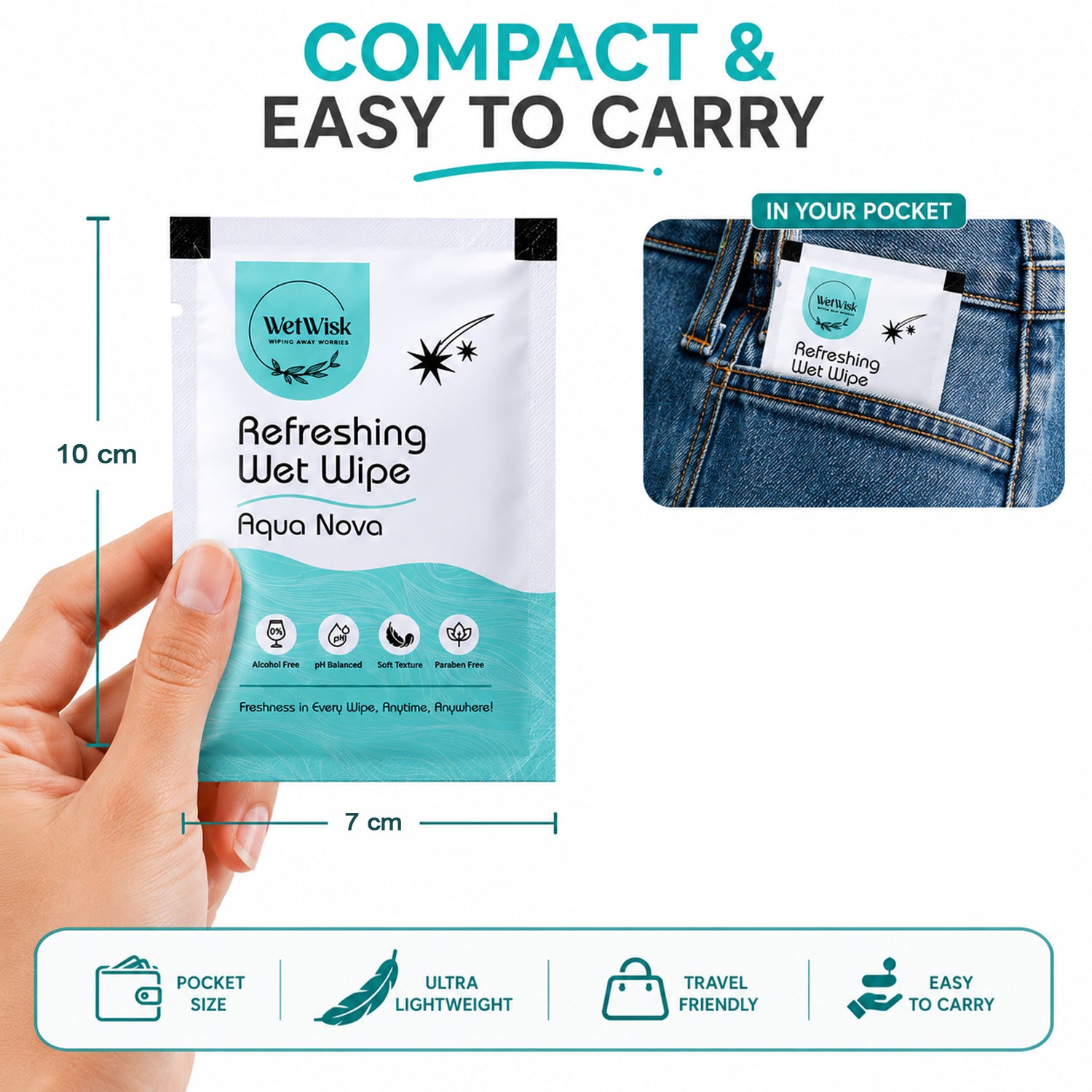 Travel pack of Aqua Nova wipes