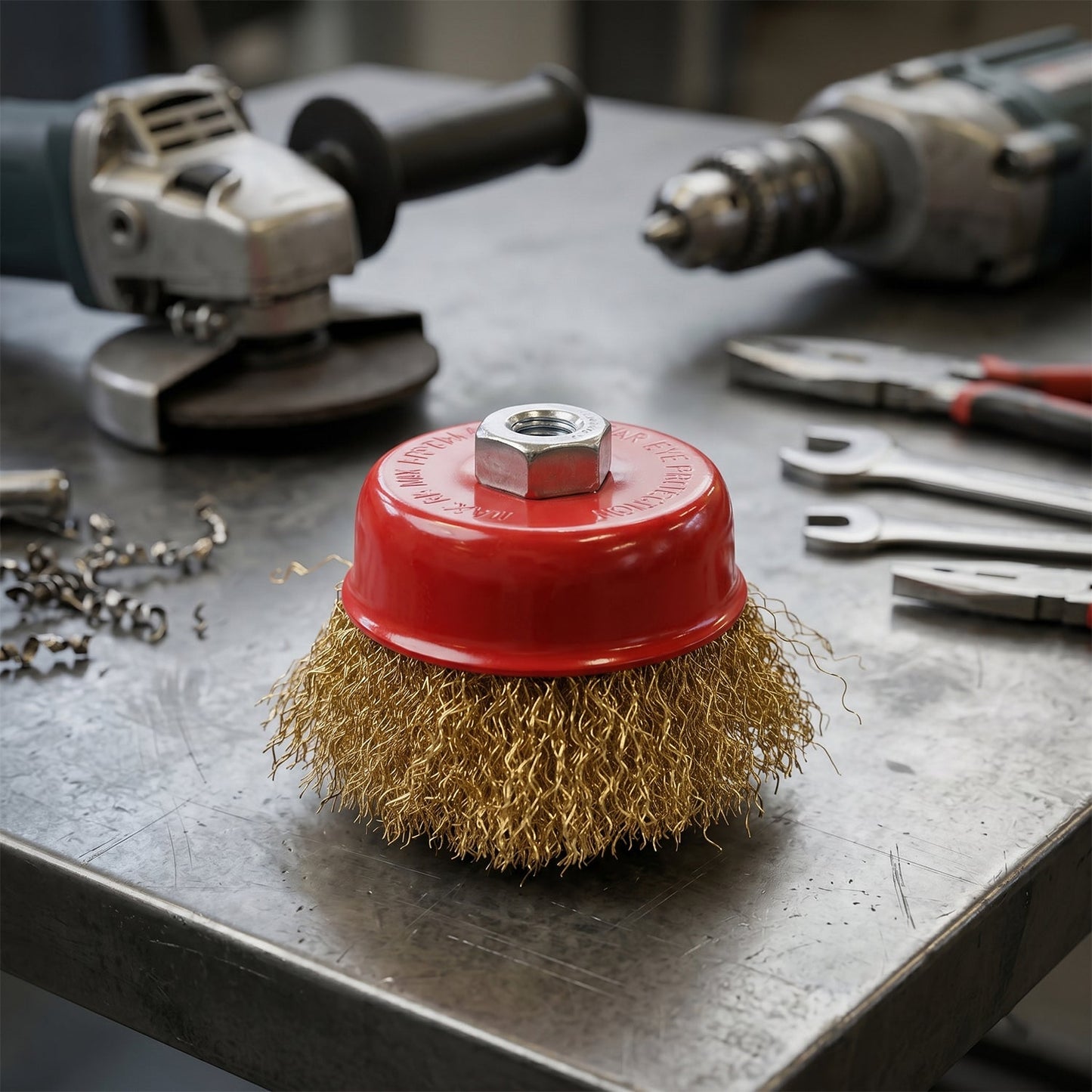 Gold wire brush used for metal cleaning and polishing