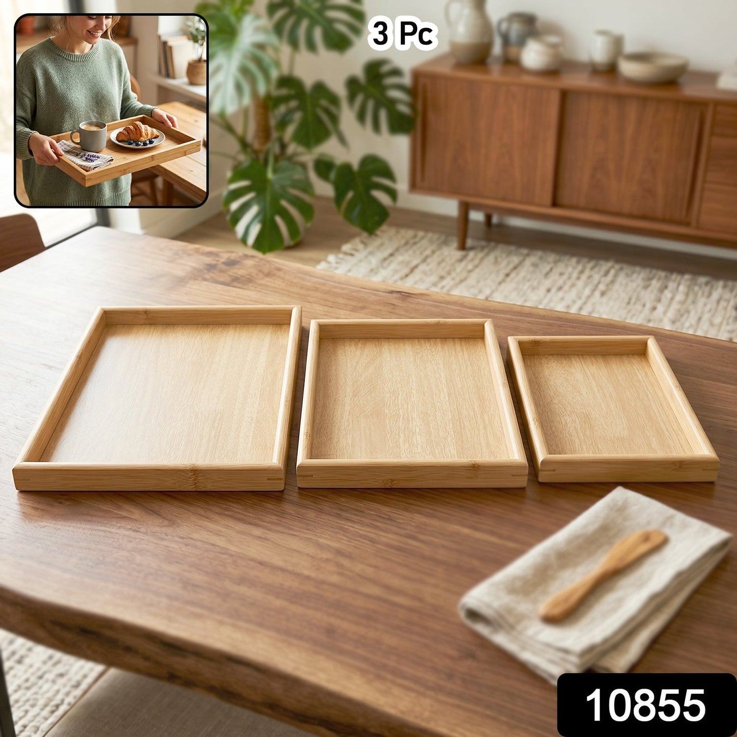 Rectangular wooden finish kitchen serving tray