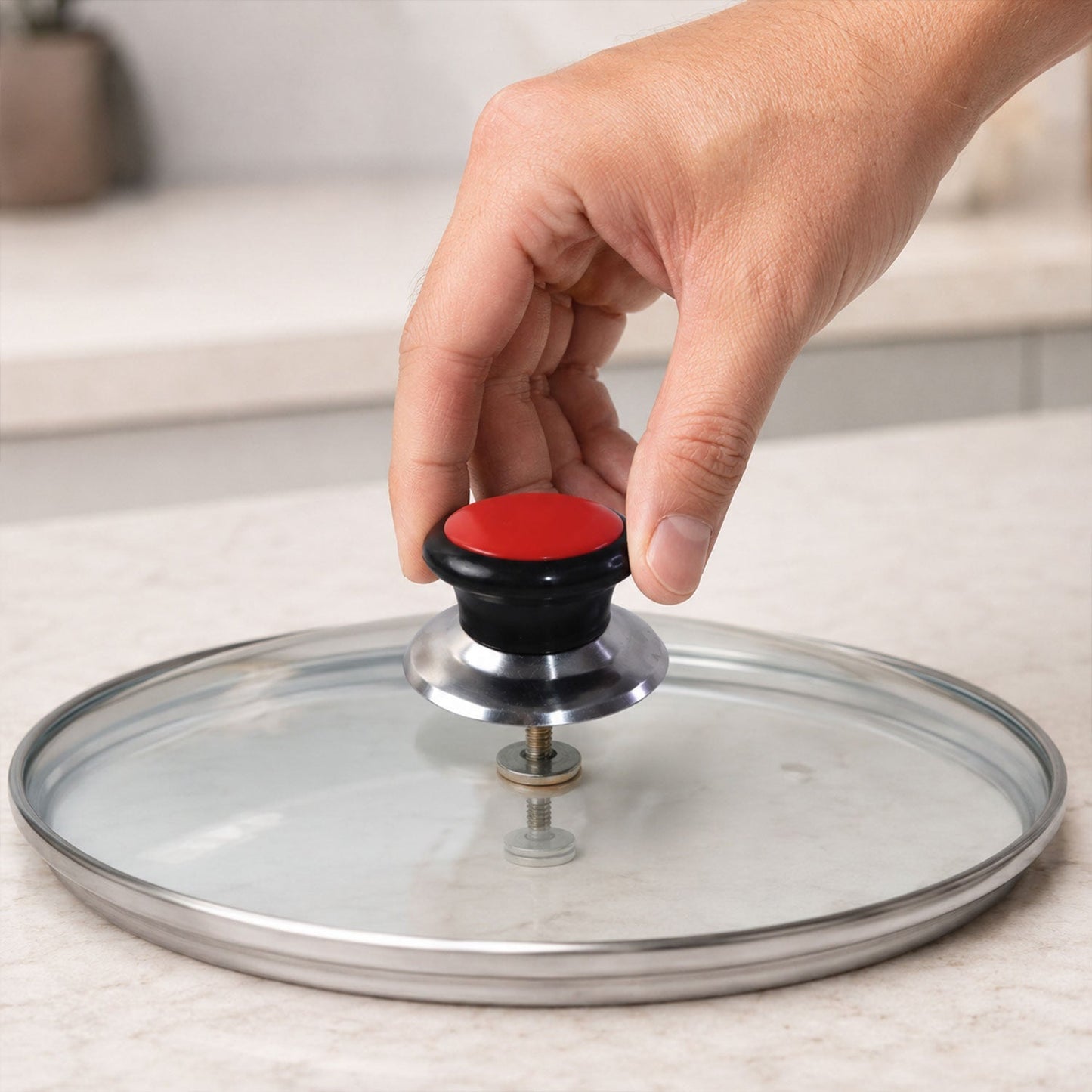 Replacement handle for pot and pan lids in durable material