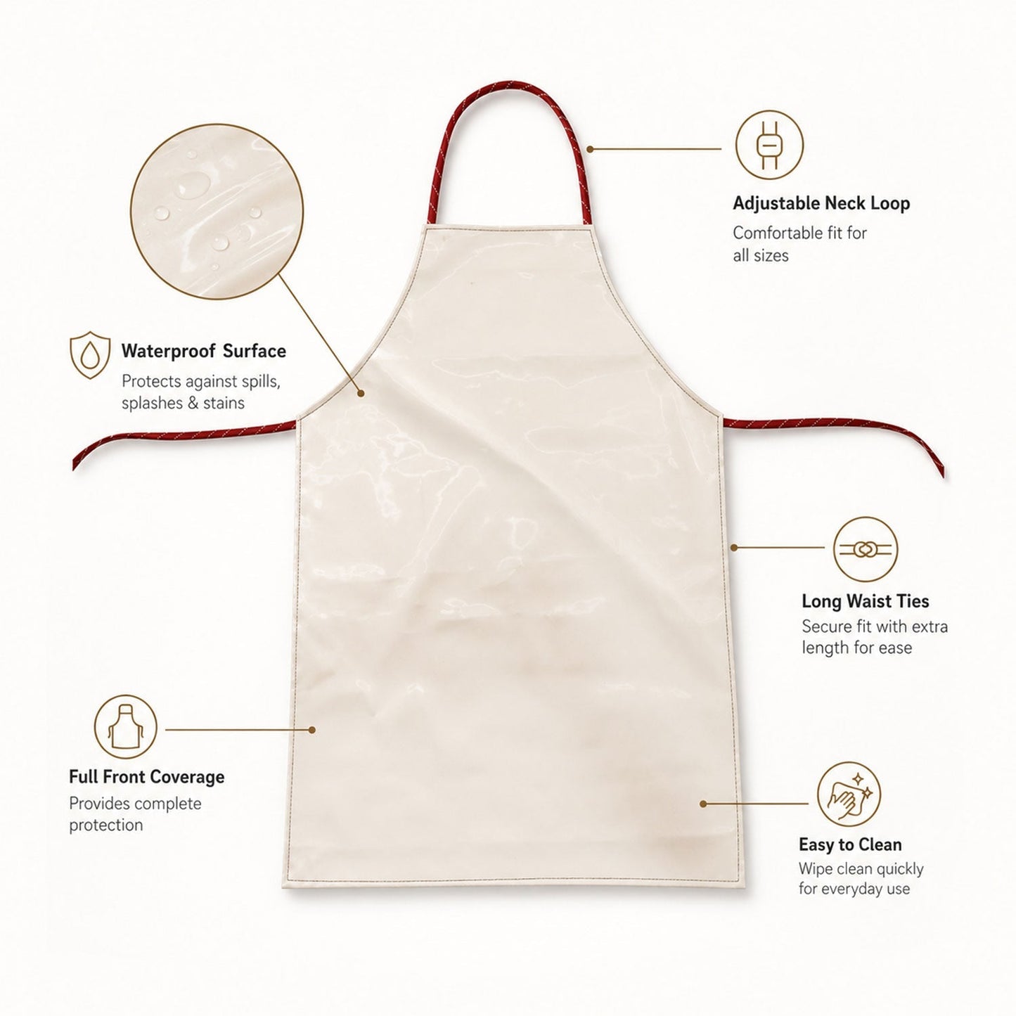 White waterproof kitchen apron laid flat