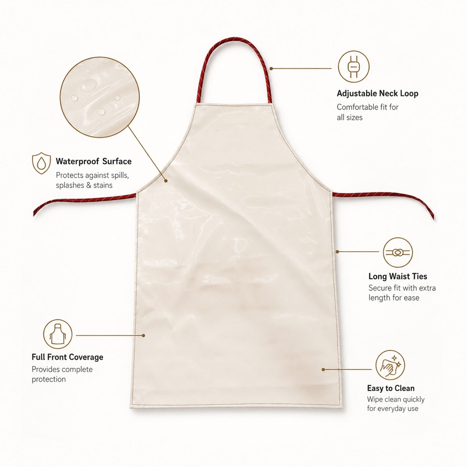 White waterproof kitchen apron laid flat