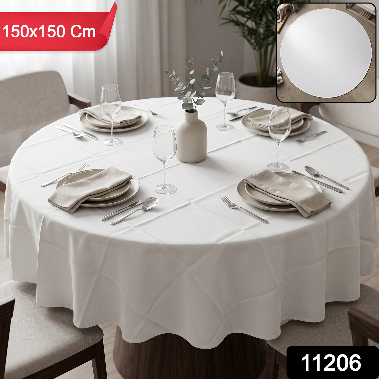 Round white table cover suitable for various events