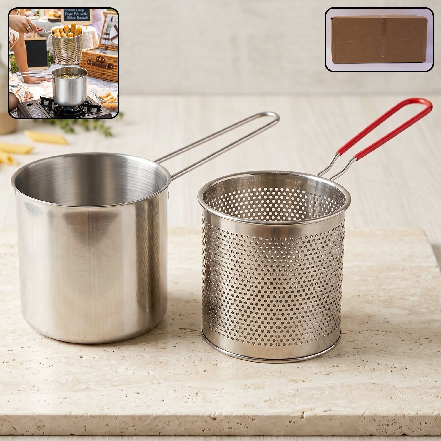 Deep fry pot with heat-resistant handle, suitable for home kitchen