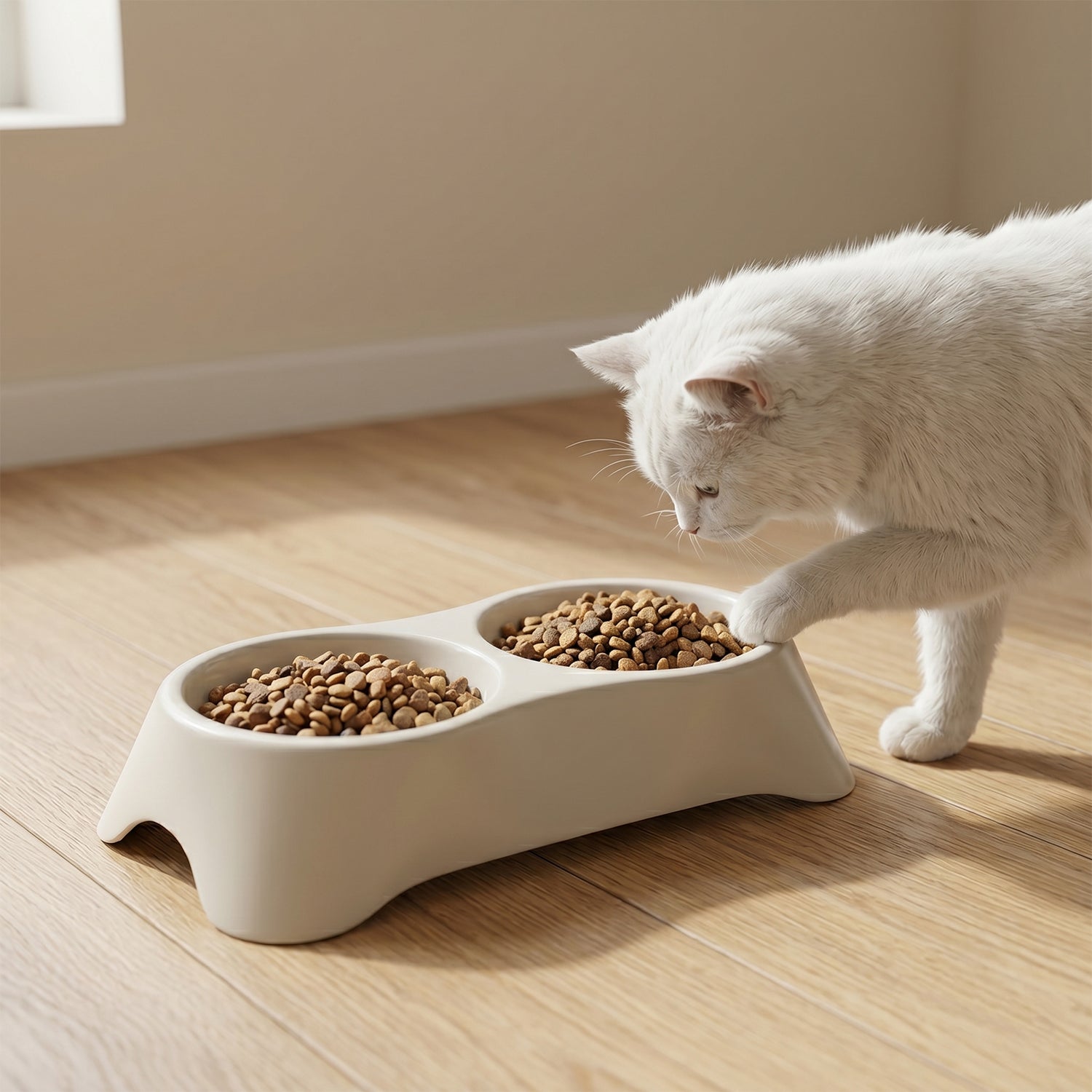 Pet feeder for dogs and cats with anti-slip base