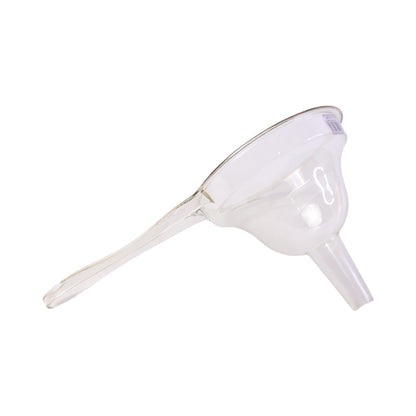 Durable plastic funnel with wide spout on white background