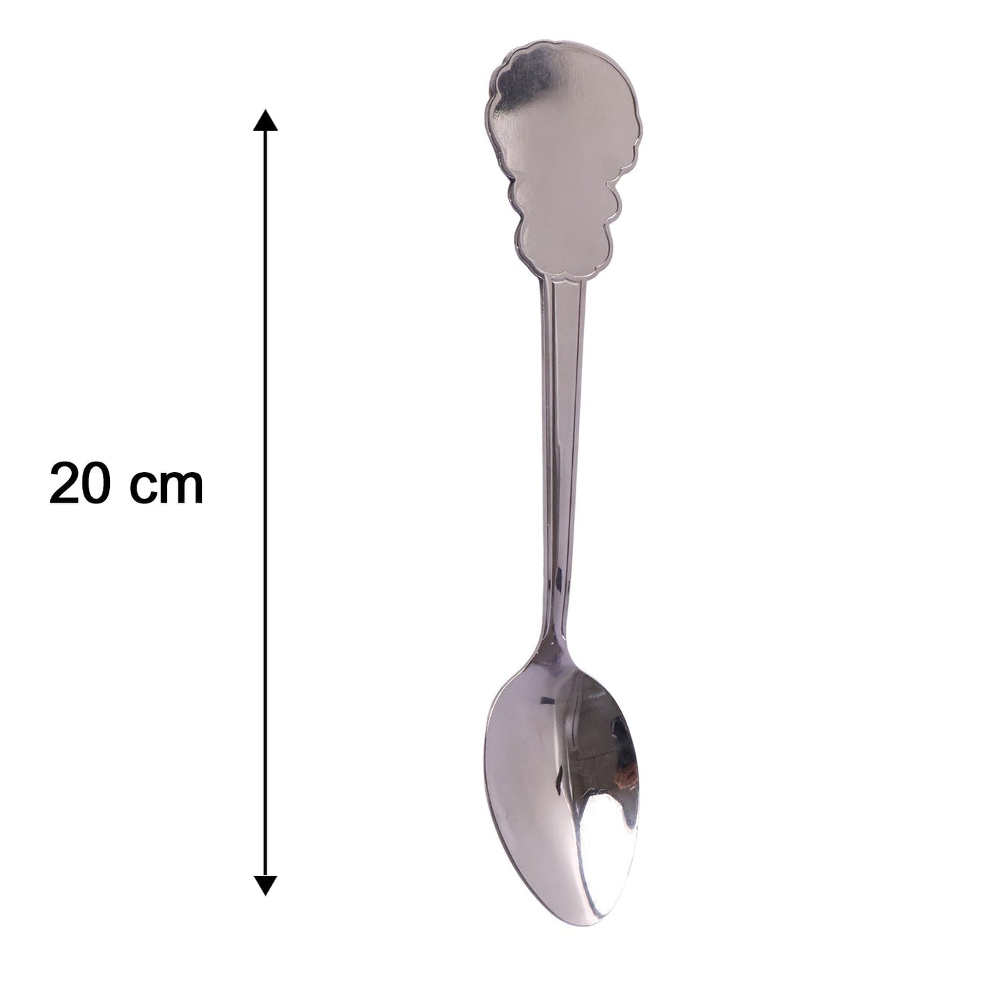 Size guide for stainless steel dinner spoon with handle detail