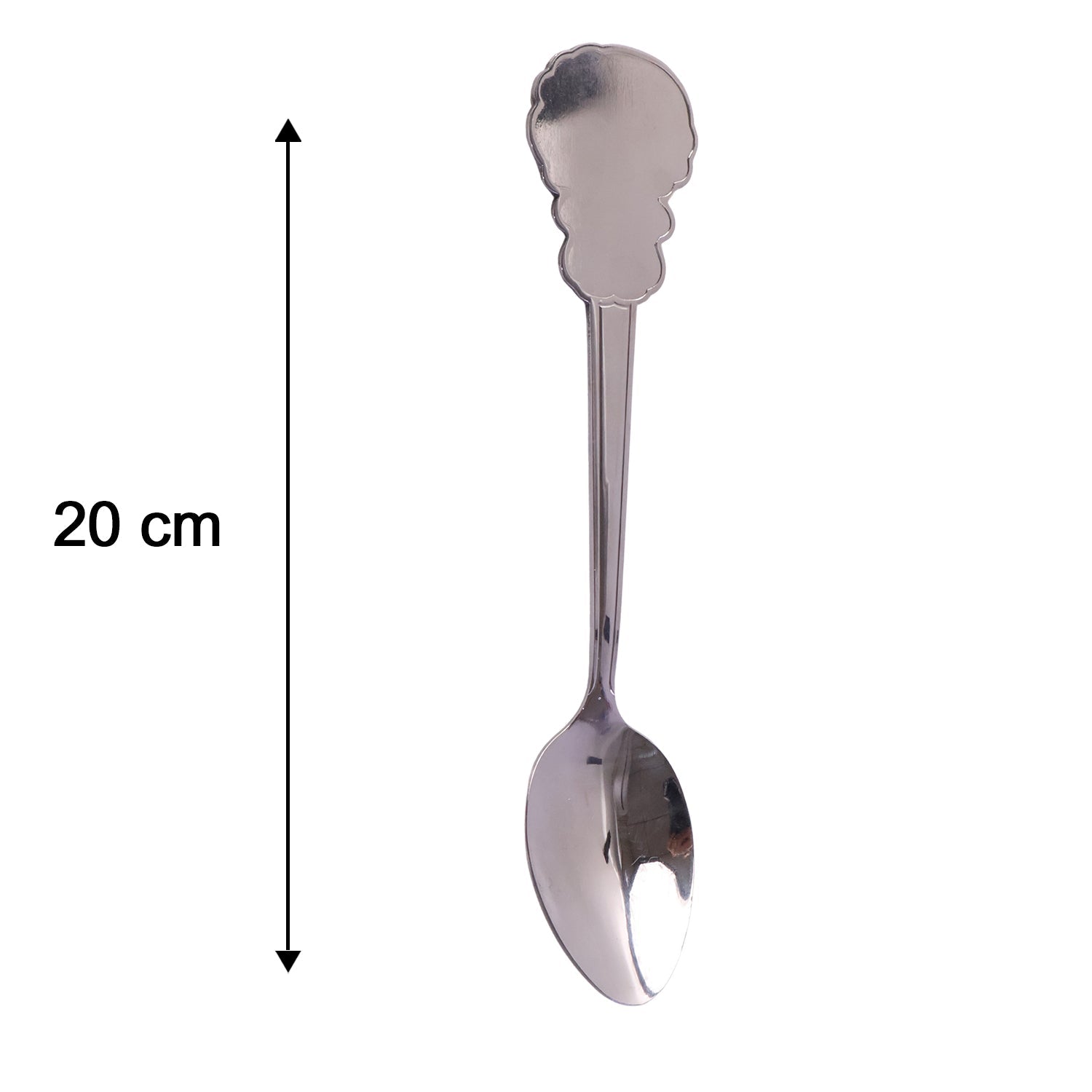 Size guide for stainless steel dinner spoon with handle detail