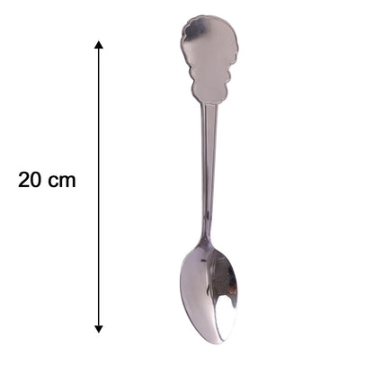 Size guide for stainless steel dinner spoon with handle detail