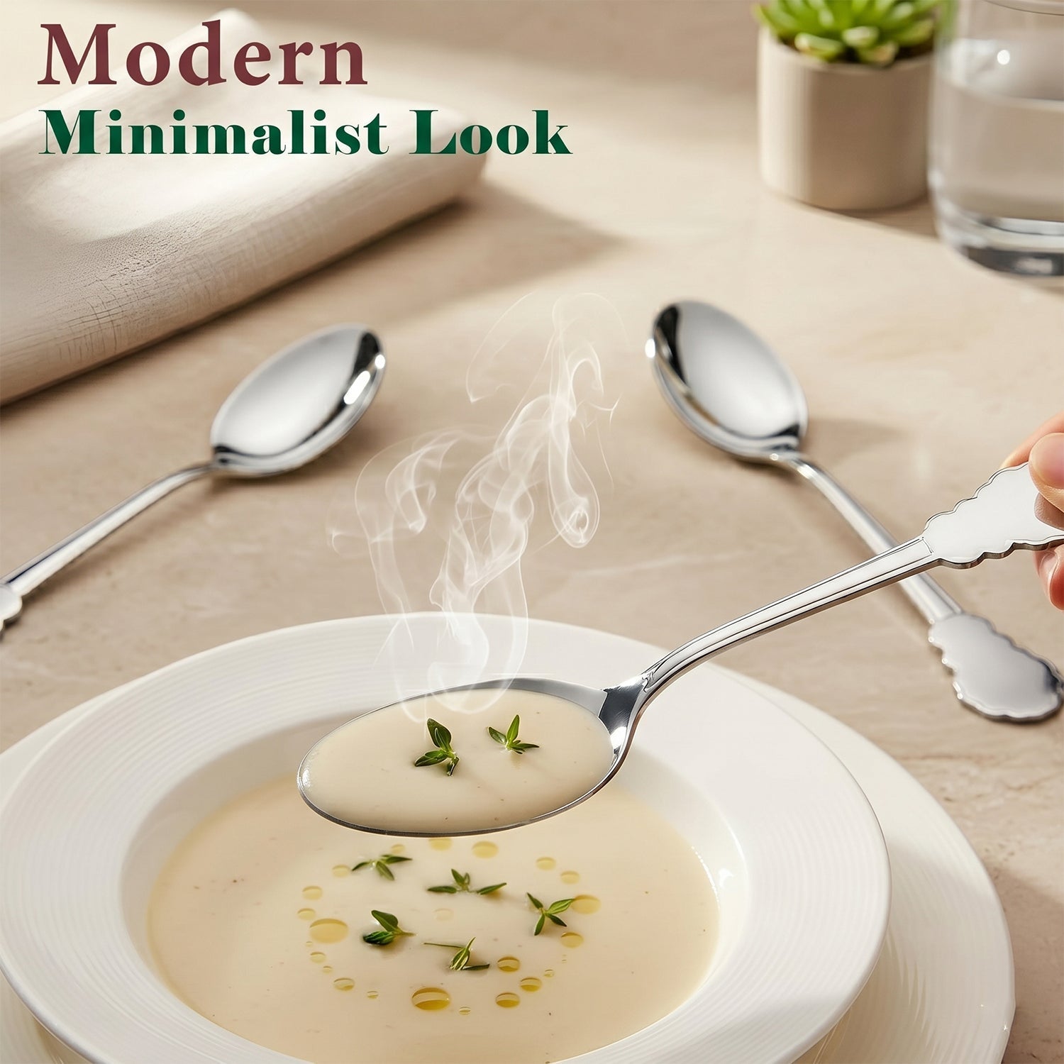 Serving spoon with carved handle for elegant dining setup